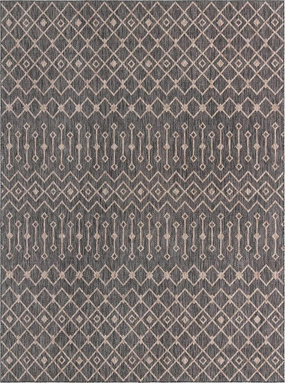 Unique Loom Outdoor Trellis Collection Area Rug - Tribal Trellis (10' x 13' 1" Rectangle, Charcoal Gray/ Natural)