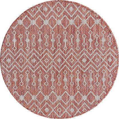 Unique Loom Outdoor Trellis Collection Area Rug - Tribal Trellis (3' 3" Round, Rust Red/ Ivory)