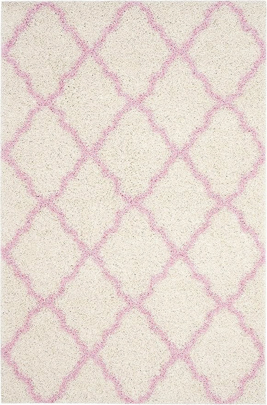 SAFAVIEH Dallas Shag Collection Accent Rug - 4' x 6', Ivory & Light Pink, Trellis Design, Non-Shedding & Easy Care, 1.5-inch Thick Ideal for High Traffic Areas in Foyer, Living Room, Bedroom (SGD257P)
