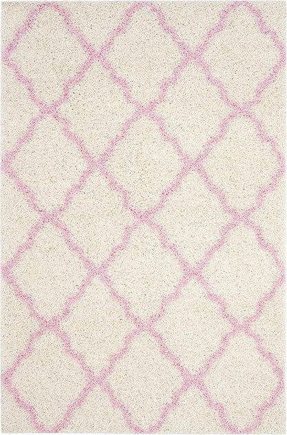 SAFAVIEH Dallas Shag Collection Area Rug - 6' x 9', Ivory & Light Pink, Trellis Design, Non-Shedding & Easy Care, 1.5-inch Thick Ideal for High Traffic Areas in Living Room, Bedroom (SGD257P)