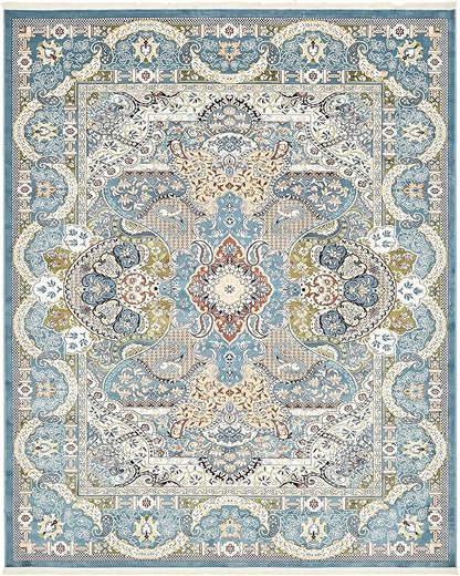 Unique Loom Narenj Collection Classic Traditional Medallion Textured Design Area Rug, 8 x 10 ft, Blue/Tan