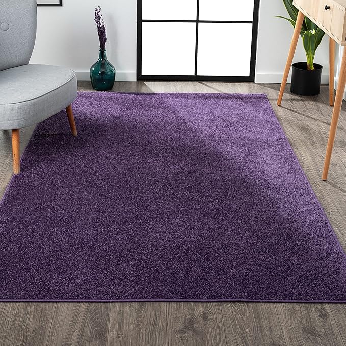 Eyely UES100N-9 Supersoft Haze Solid Low-Pile Indoor Area Rug Casual;Contemporary;Solid;Traditional, Bedroom, Kitchen, Living Room, Easy-Cleaning, Non-Shedding, 9 X 12, Purple