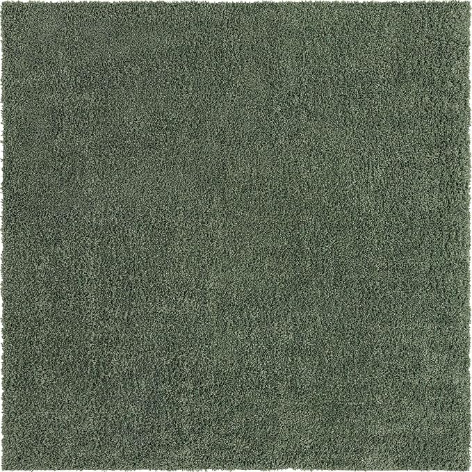 Unique Loom Davos Shag Collection Area Rug - Solid (10' Square, Sage)