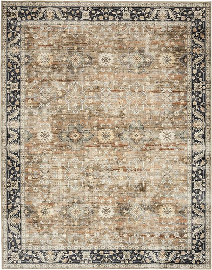 ReaLife Rugs Machine Washable Area Rug - Living Room Bedroom Bathroom Kitchen Entryway Office - Padded Low Pile Stain Resistant Premium - Boho Farmhouse Vintage - BEV - Beige Tan Brown 4' x 6'
