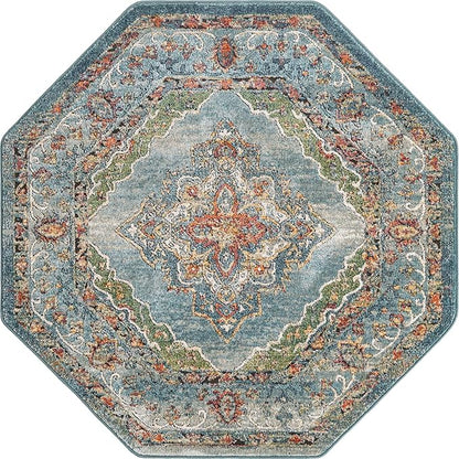 Unique Loom Isabella Collection Area Rug - Rossellini (5' 1" Octagon, Blue/ Beige)