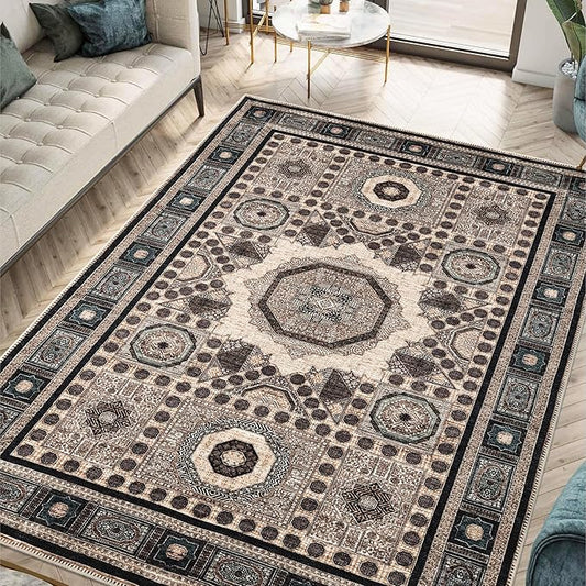 Keen Home Design 8x10 Rug - Machine Washable Area Rug with Non-Slip Backing, Ideal for Living Room, Dining Room, Bedroom - Vintage, Easy Clean, Durable, Low Pile Rug - (8' x 10')