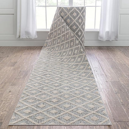 Well Woven Custom Size Hallway Stair Runner - Choose Your Length - Ainsley Grey Diamond Trellis Geometric Tribal - 31 Inches Wide x 80 Feet Long Runner (31" x 80' Runner) Rug