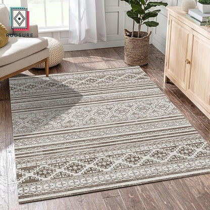 RUGSURE Washable Area Rugs 6' x 9' - 1/6 Thick - Moroccan-Inspired -Stain & Water Resistant Non-Slip - Resistant Rug for Living Room, Bedroom, Nursery, Pet & Child Friendly (Brown)