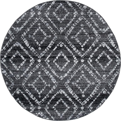 SAFAVIEH Adirondack Collection Area Rug - 6' Round, Black & Ivory, Modern Diamond Distressed Design, Non-Shedding & Easy Care, Ideal for High Traffic Areas in Living Room, Bedroom (ADR131A)