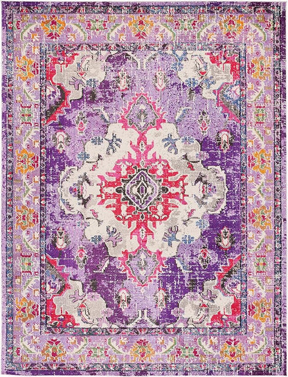 SAFAVIEH Monaco Collection Area Rug - 8' x 10', Violet & Fuchsia, Boho Chic Medallion Distressed Design, Non-Shedding & Easy Care, Ideal for High Traffic Areas in Living Room, Bedroom (MNC243P)
