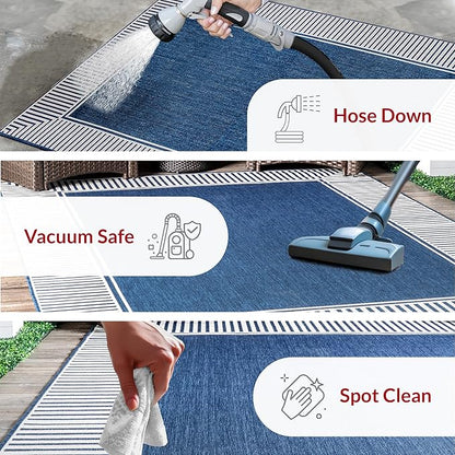 Nuloom Asha Navy/Ivory, 10' x 13', Casual, Striped Border, Soft and Cozy, High Traffic, Stain Resistant, Easy Clean, Durable Area Rug for Indoor/Outdoor Patio, Deck, Porch, Garden, Courtyard