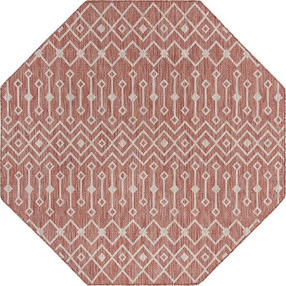 Unique Loom Outdoor Trellis Collection Area Rug - Tribal Trellis (7' 10" Octagon, Rust Red/ Ivory)