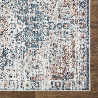 Bloom Rugs Caria Washable Non-Slip 12 ft Runner - Terracotta/Teal Traditional Runner for Entryway, Hallway, Bathroom, and Kitchen - Exact Size: 2'6" x 12'