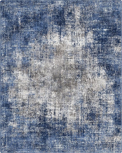 GENIMO Washable Area Rugs for Living Room, 9x12 Modern Non Slip Rugs, Low Pile Lightweight Soft Print Rug for Bedroom, Dining Room, Home Office, Washed Blue&Gray