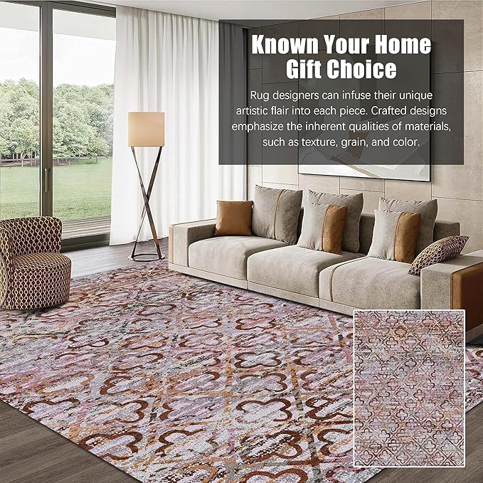 RUGSURE Washable Area Rugs, 6' x 9' - 1/6 Thick - Stain & Water Resistant Non-Slip - Perfect Resistant Rug for Living Room, Bedroom, Nursery, Pet & Child Friendly, Vibrant Colors Rugs, Purple