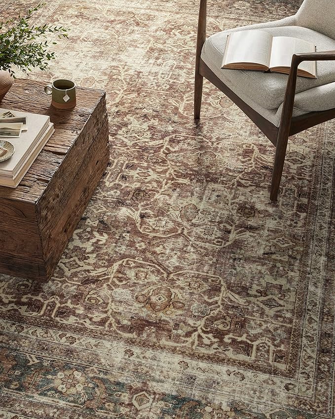 Loloi Magnolia Home by Joanna Gaines Sinclair Collection SIN-01 Rust/Lagoon 3'-6" x 5'-6", .25" Pile Height, Machine Washable, Accent Rug