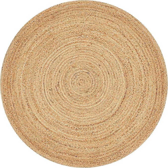Savi Home Jute Area Rug Handwoven - 8 feet Round- Natural - Rustic Vintage Beige Braided Reversible Rug- Eco Friendly Rugs for Farmhouse, Bedroom, Kitchen, Living Room.