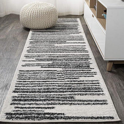 JONATHAN Y Khalil Modern Berber Stripe Cream/Black Runner Rug, 2x8, Contemporary, Bohemian, Easy-Cleaning for Living Room, Bedroom, Kitchen, Pet Friendly, Non-Shedding (MOH207A-28)