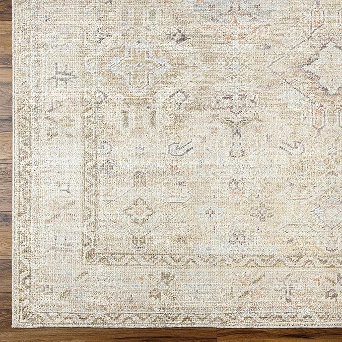 Hauteloom Nakia Bohemian Vintage Medallion Area Rug - Damask Floral Fade Look Carpet for Living Room, Bedroom - Farmhouse - Ivory, Cream, Medium Brown - 3'11" x 5'7"