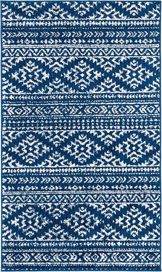 SAFAVIEH Tulum Collection Accent Rug - 2' x 5', Navy & Ivory, Moroccan Boho Tribal Design, Non-Shedding & Easy to Clean, Ideal for Front Door, Kitchen, Entryway, Foyer (TUL272N)