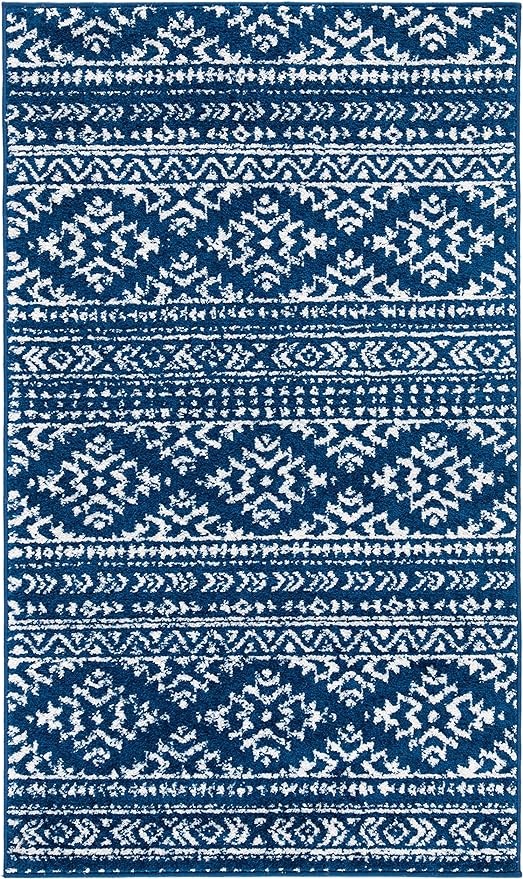 SAFAVIEH Tulum Collection Accent Rug - 2' x 4', Navy & Ivory, Moroccan Boho Tribal Design, Non-Shedding & Easy to Clean, Ideal for Front Door, Kitchen, Entryway, Foyer (TUL272N)