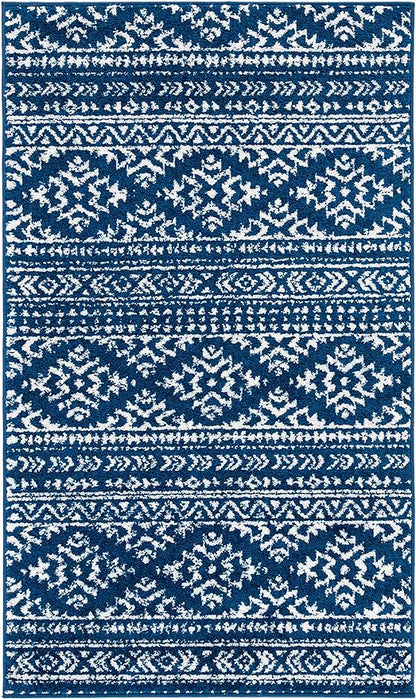 SAFAVIEH Tulum Collection Accent Rug - 2' x 4', Navy & Ivory, Moroccan Boho Tribal Design, Non-Shedding & Easy to Clean, Ideal for Front Door, Kitchen, Entryway, Foyer (TUL272N)