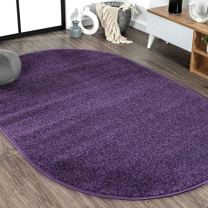 JONATHAN Y Haze Solid Low-Pile Purple 6x9 Oval Indoor Area Rug, Coastal,Bohemian,Minimalist,Classic, Easy-Cleaning for Living Room,Bedroom,Kitchen,Pet Friendly,Non-Shedding (SEU100N-6OV)