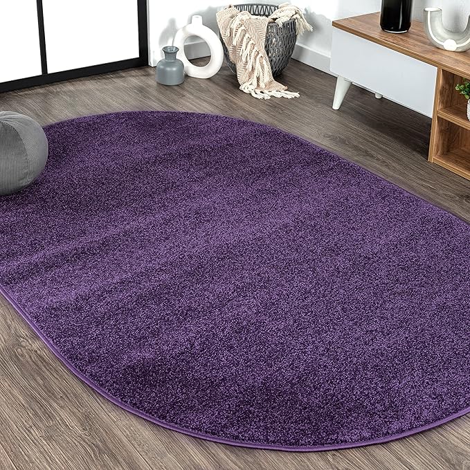 Eyely UES100N-5OV Supersoft Haze Solid Low-Pile Indoor Area Rug, Coastal, Bohemian, Minimalist, Classic, Casual for Bedroom,Kitchen,Living Room,Non Shedding,Easy-Washing, Purple, 5 X 8 Oval