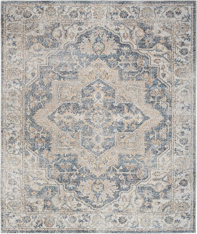 Nourison Home Astra Machine Washable Traditional Grey/Blue 7'10" x 10' Area Rug, Easy Clean, Non Shedding, Bed Room, Living Room, Dining Room, Kitchen (8x10)