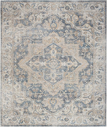Nourison Home Astra Machine Washable Traditional Grey/Blue 7'10" x 10' Area Rug, Easy Clean, Non Shedding, Bed Room, Living Room, Dining Room, Kitchen (8x10)