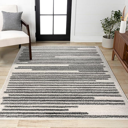 JONATHAN Y Khalil Modern Berber Stripe Cream/Black Indoor Area Rug, 12x15, Contemporary, Bohemian, Easy-Cleaning for Living Room, Bedroom, Kitchen, Pet Friendly, Non-Shedding (MOH207A-15)