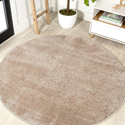 Eyely UES100G-6R Supersoft Haze Solid Low-Pile Indoor Area Rug, Coastal, Bohemian, Minimalist, Classic, Casual for Bedroom,Kitchen,Living Room,Non Shedding,Easy-Washing, Beige, 6' Round