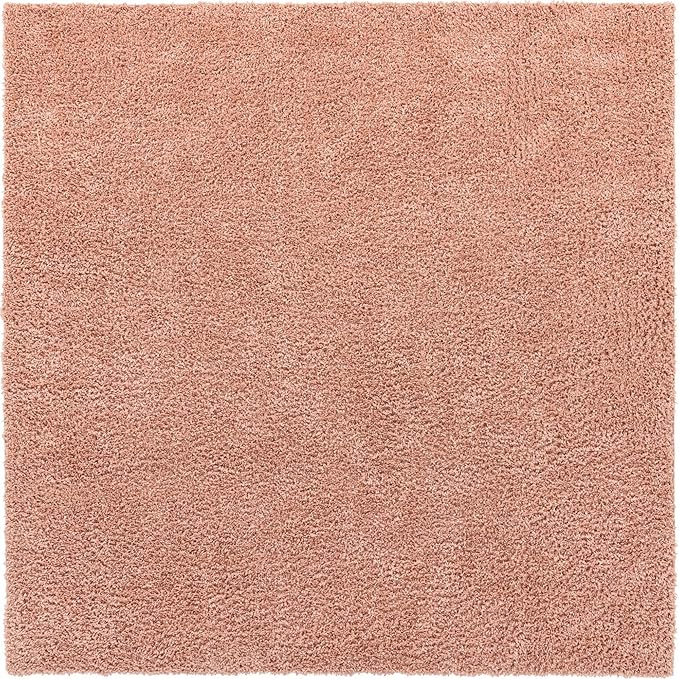 Unique Loom Davos Shag Collection Area Rug - Solid (9' 10" Square, Dusty Rose)