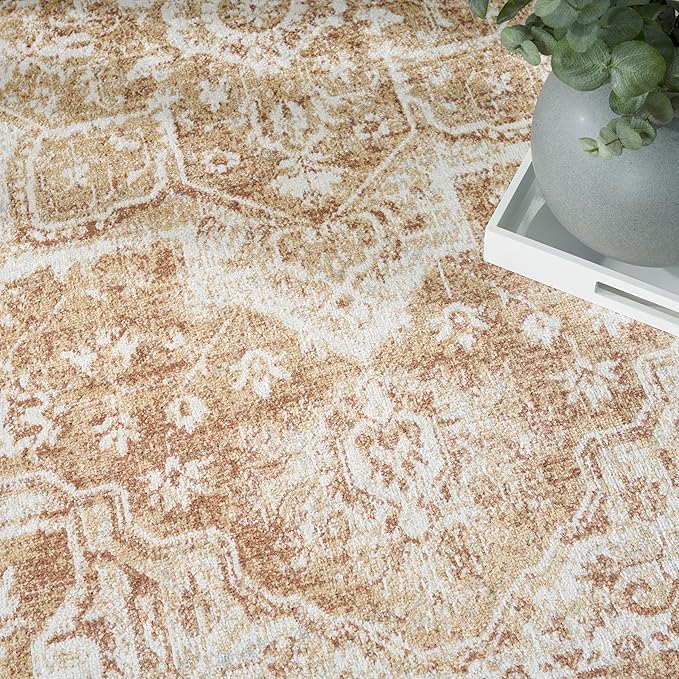 Nourison Home Astra Machine Washable Rust 6'7" x 9' Area Rug - Easy Clean, Non Shedding, Bed Room, Living Room, Dining Room, Kitchen (7' x 9')