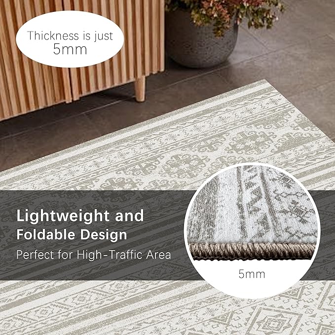 RUGSURE Washable Area Rugs 6' x 9' - 1/6 Thick - Moroccan-Inspired -Stain & Water Resistant Non-Slip - Resistant Rug for Living Room, Bedroom, Nursery, Pet & Child Friendly (Grey)