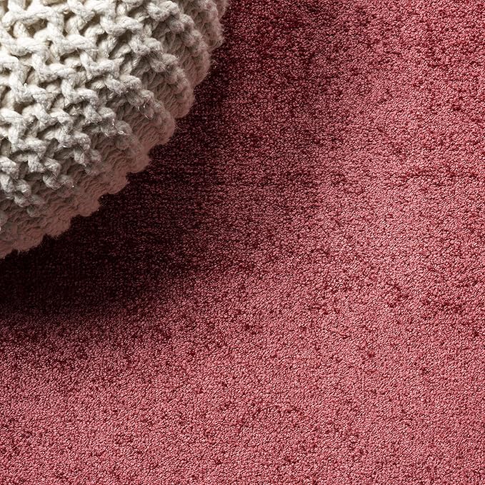 Eyely UES100E-9SQ Haze Solid Low-Pile Red 9' Square Area Rug, Pet Friendly, Stain Resistant, Easy Cleaning, for Bedroom, Living Room, Kitchen