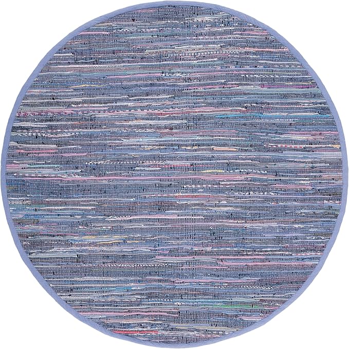 SAFAVIEH Rag Rug Collection 4' Round Purple / Multi RAR121D Handmade Boho Stripe Cotton Area Rug
