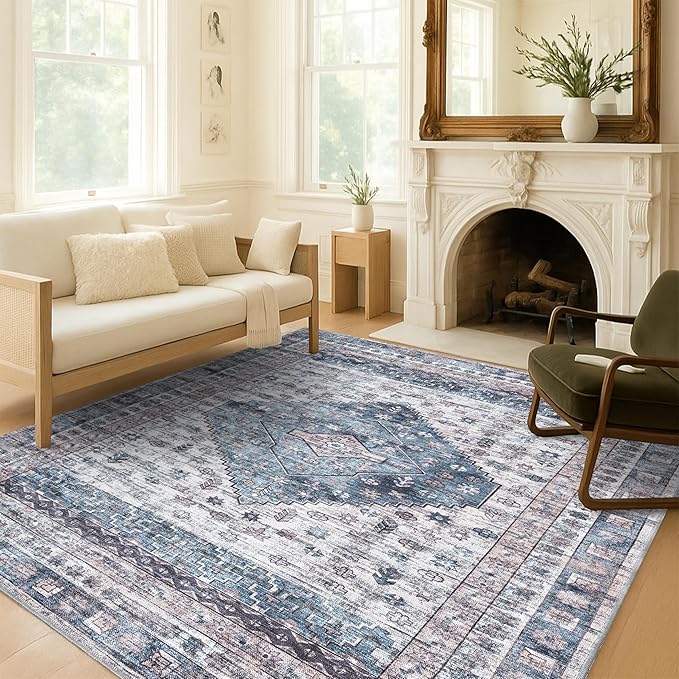 Fame Living Washable Area Rug. Modern Farmhouse. Vintage. Turkish. Bohemian. Distressed. Oriental. Traditional. Rugs for Living Room. Dining. Bedroom. Office. Entryway. Foyer. (859NC, 5' x 6'9")