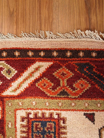 Hand Knotted Wool & Silk ECO-Friendly Oriental Area Rugs - 3'x5', Rectangle Shape, Cream Burgundy Color, Classic Oriental Traditional, Medium Pile Handmade Area Rugs (AF0102)