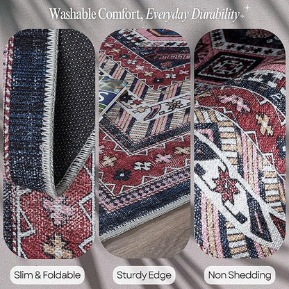 Fame Rugs Turkish Rug. Washable Vintage Oriental Antique Inspired Traditional Doormat Small Modern Area Rugs Luxury Entryway Entry Bedroom Bathroom Kitchen (400RN, 7'5 x 9'9)