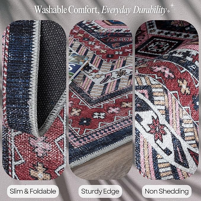 Fame Rugs Turkish Rug. Washable Vintage Oriental Antique Inspired Traditional Doormat Small Modern Area Rugs Luxury Entryway Entry Bedroom Bathroom Kitchen (400RN, 2'5 x 6'9)