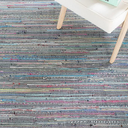 SAFAVIEH Rag Rug Collection Area Rug - 4' Square, Aqua & Multi, Handmade Boho Stripe Cotton, Ideal for High Traffic Areas in Living Room, Bedroom (RAR121K)