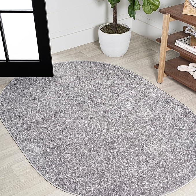 Eyely UES100A-6OV Supersoft Haze Solid Low-Pile Indoor Area Rug, Coastal, Bohemian, Minimalist, Classic, Casual for Bedroom,Kitchen,Living Room,Non Shedding,Easy-Washing, Gray, 6 X 9 Oval
