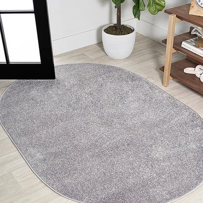 Eyely UES100A-6OV Supersoft Haze Solid Low-Pile Indoor Area Rug, Coastal, Bohemian, Minimalist, Classic, Casual for Bedroom,Kitchen,Living Room,Non Shedding,Easy-Washing, Gray, 6 X 9 Oval