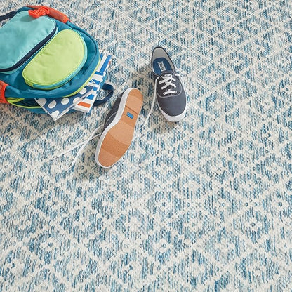 Dash & Albert Melange Diamond Blue Machine Washable Rug, 9.5 X 13.5 Feet, Blue Geometric Pattern