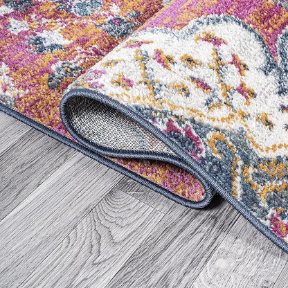 JONATHAN Y Boho Vintage Fuchsia/White Indoor Area Rug, 3x5, Bohemian Flair Medallion, Floral Easy-Cleaning High Traffic for Living Room, Bedroom, Kitchen, Pet-Friendly, Non-Shedding (BMF106C-3)