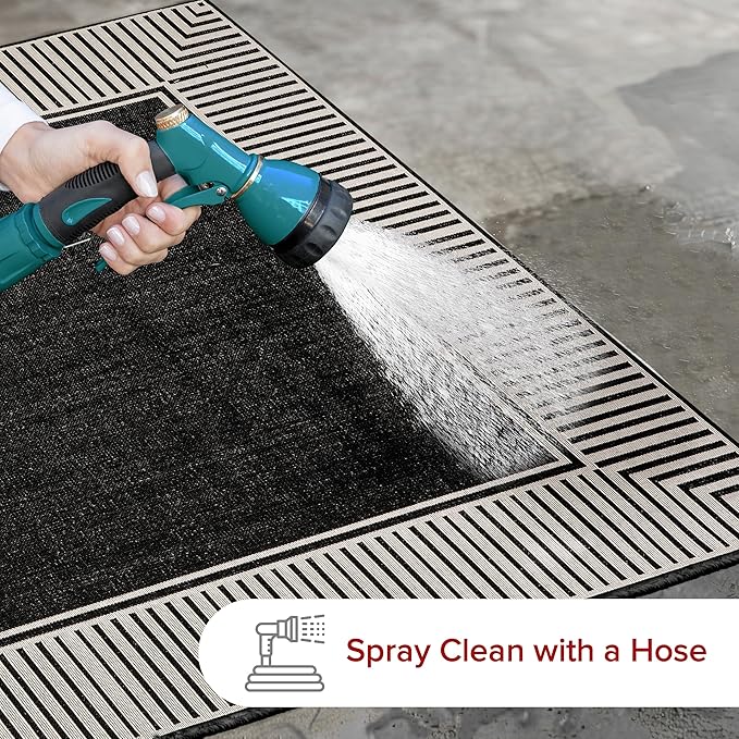 Nuloom Asha Black/Ivory, 4' x 6', Casual, Striped Border, Soft and Cozy, High Traffic, Stain Resistant, Easy Clean, Durable Area Rug for Indoor/Outdoor Patio, Deck, Porch, Garden, Courtyard