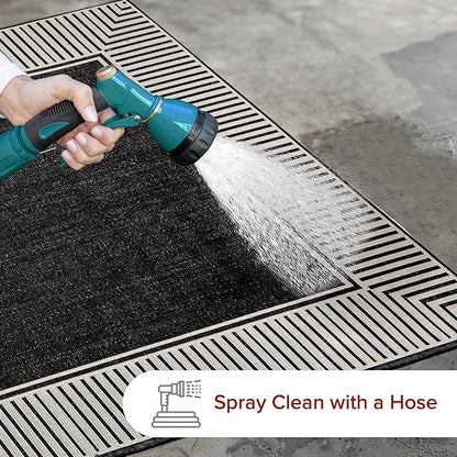 Nuloom Asha Black/Ivory, 5' x 8', Casual, Striped Border, Soft and Cozy, High Traffic, Stain Resistant, Easy Clean, Durable Area Rug for Indoor/Outdoor Patio, Deck, Porch, Garden, Courtyard