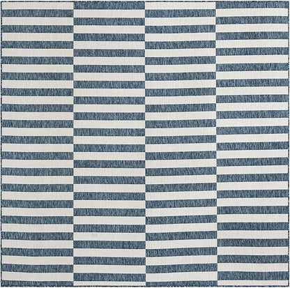 Unique Loom Outdoor Striped Collection Area Rug - Striped (7' 10" Square Blue/Ivory)
