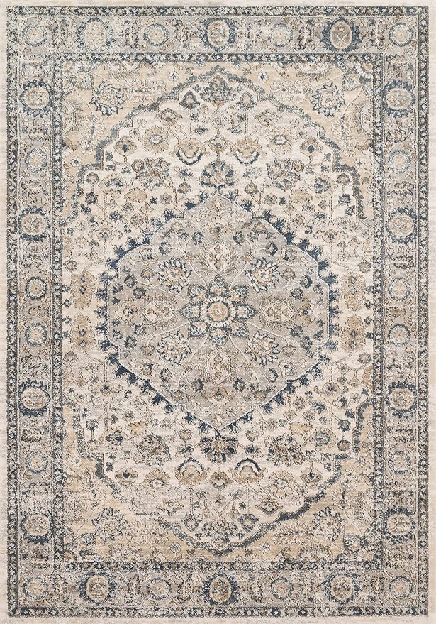 Loloi Teagan Collection TEA-01 Natural/Lt. Grey 2'-8" x 4' Accent Rug, Large, Soft Neutral Rug, High-Traffic for Living Room, Bedroom, Home Office, Dining Area